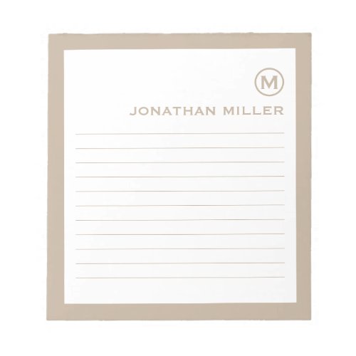 Professional Lined Beige White Monogram Notepad
