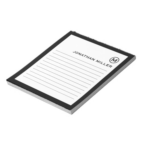 Professional Lined Black White Monogram Notepad