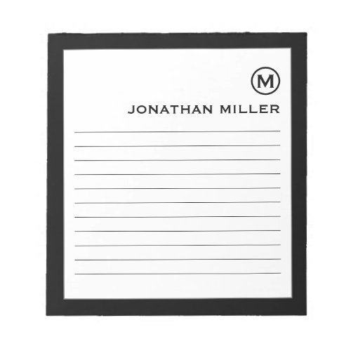 Professional Lined Black White Monogram Notepad