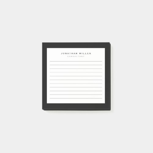 Professional Lined Black  White  Name 3x3 Post_it Notes