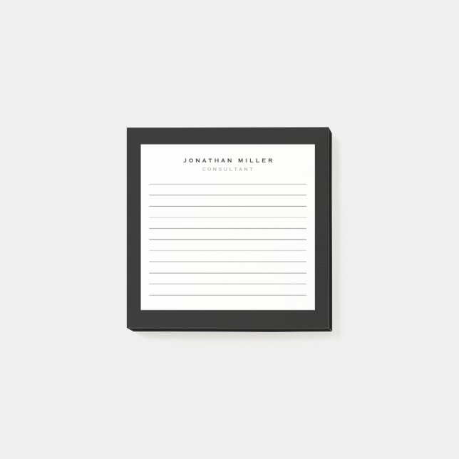 Professional Lined Black & White | Name 3x3 Post-it Notes (Front)