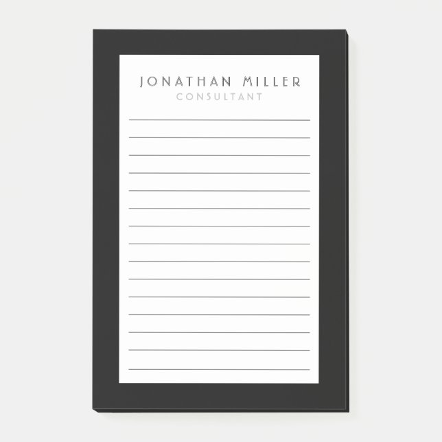Professional Lined Black & White | Name No Post-it Notes (Front)