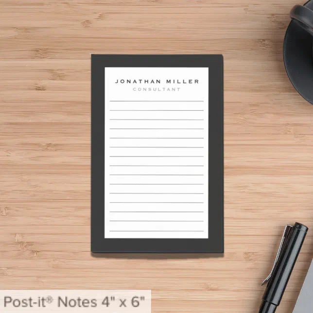 Professional Lined Black White | Name Post-it Notes | Zazzle