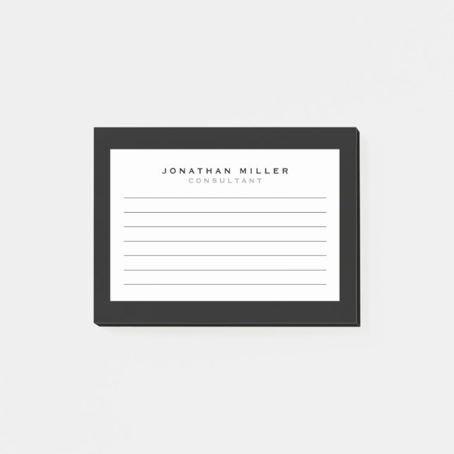Professional Lined Black & White | Name Post-it Notes (Front)