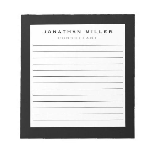 Professional Lined Black  White  Name  Title Notepad
