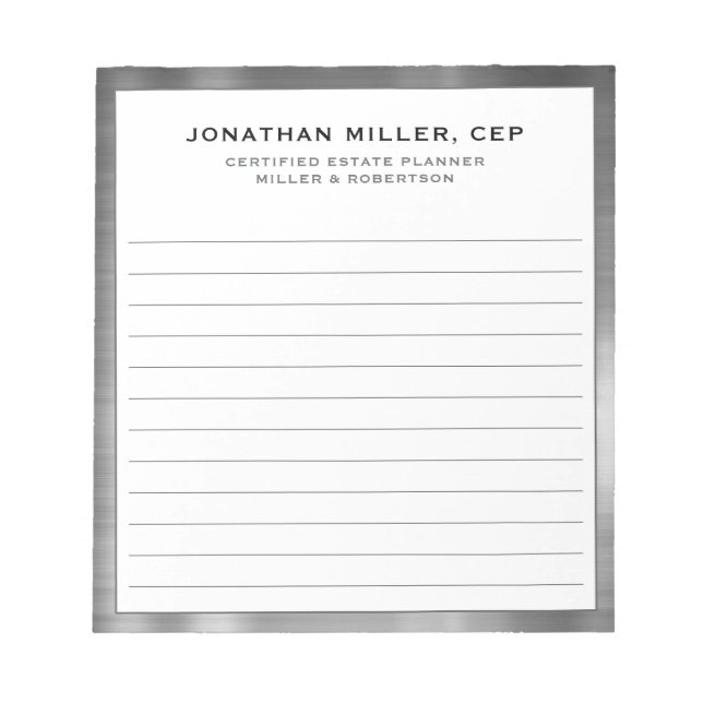 Professional Lined Name Title Company Notepad (Front)