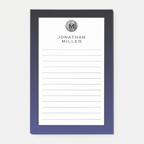 Professional Lined Navy Silver Monogram Post_it Notes