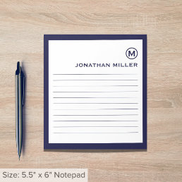 Professional Lined Navy White Monogram Notepad