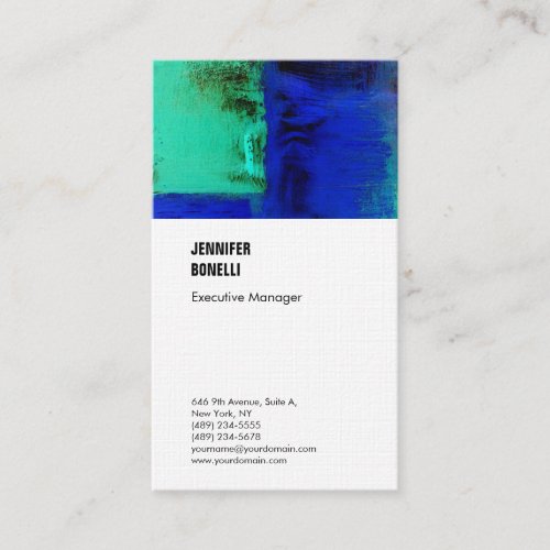 Professional linen minimalist blue white plain business card