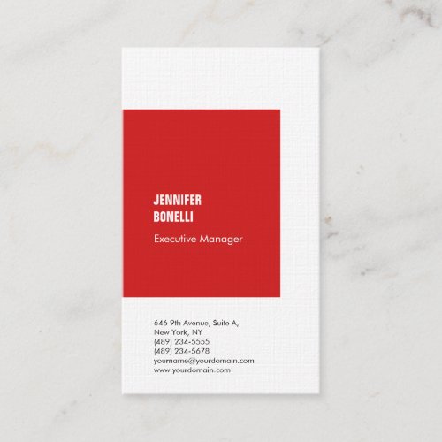 Professional linen minimalist modern red white business card