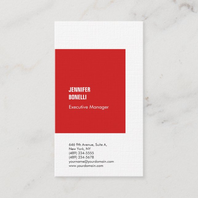 Professional linen minimalist modern red white business card (Front)