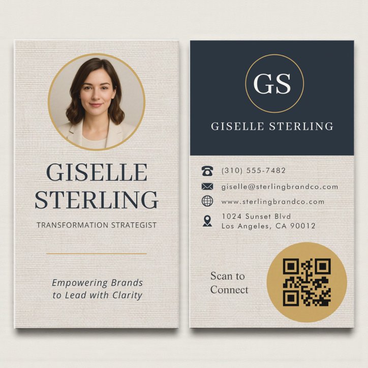Professional Linen Photo QR Code Modern Business Card