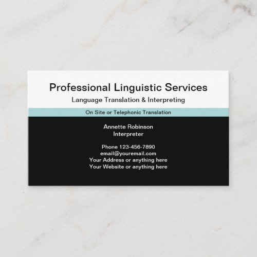 Professional Linguistic Services Translator Business Card