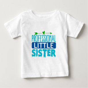 Professional Little Sister Blue Paint Drip Baby T-Shirt