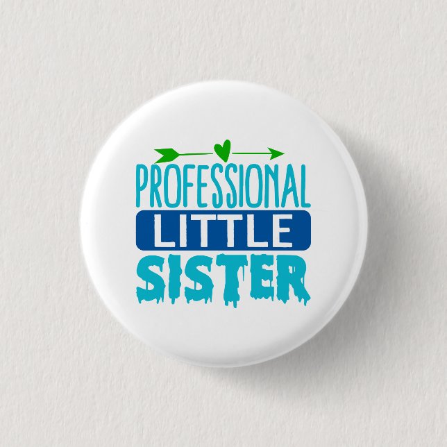 Professional Little Sister Blue Paint Drip Button (Front)