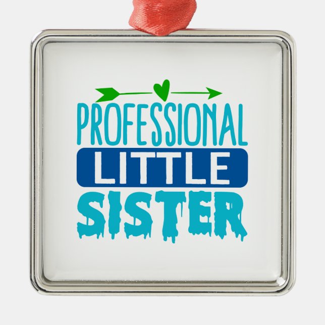 Professional Little Sister Blue Paint Drip Metal Ornament (Front)