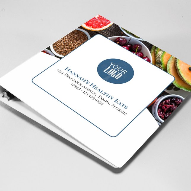 Professional Logo Blue Business Custom 3 Ring Binder (Add your photo and logo to this three-ring binder. )