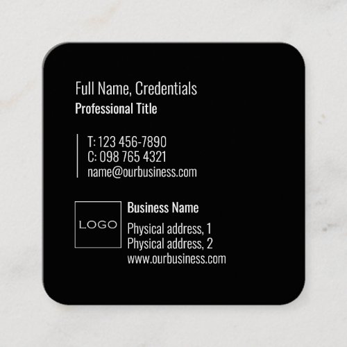 Professional Logo Elegant Modern Minimal Black     Square Business Card