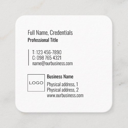 Professional Logo Elegant Modern Simple Chic White Square Business Card