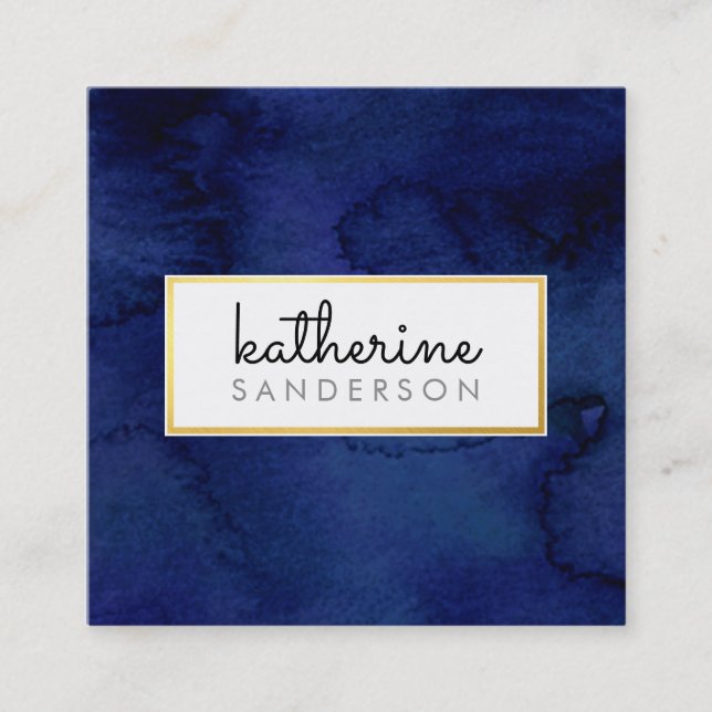 PROFESSIONAL LOGO EMBLEM modern navy watercolour Square Business Card (Front)