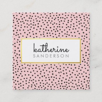Professional Logo Emblem Modern Pink Gold Black Square Business Card by edgeplus at Zazzle