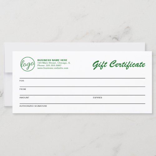 Professional Logo Green Business Gift Certificate