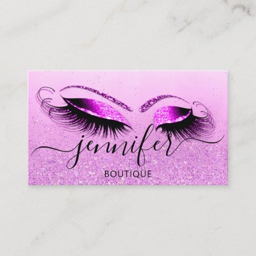 Professional Logo Makeup Artist Pink Glitter Business Card