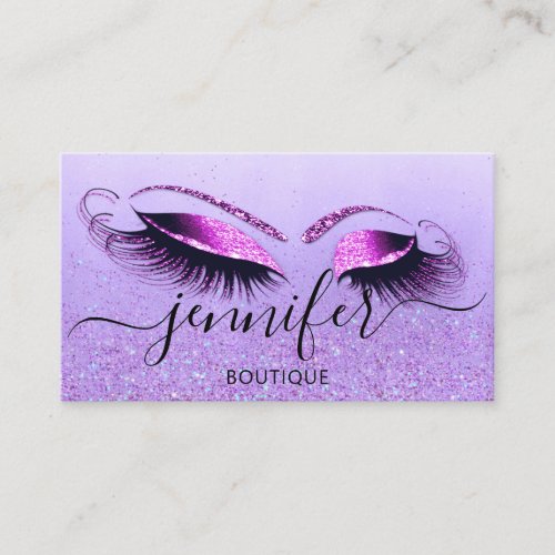 Professional Logo Makeup Artist Purple Glitter Business Card