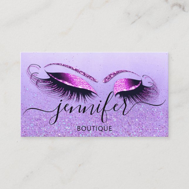 Professional Logo Makeup Artist Purple Glitter Business Card (Front)