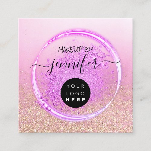 Professional Logo Makeup Artist  Rose Holographic Square Business Card
