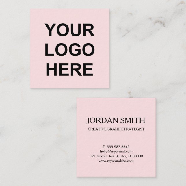 Professional Logo Minimal Modern Blush Pink  Square Business Card (Front/Back)
