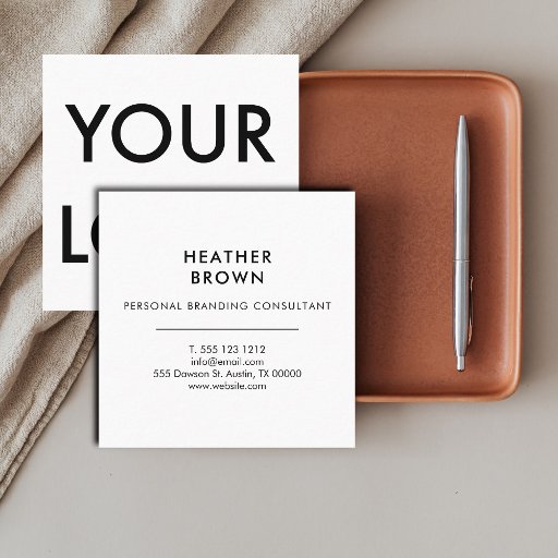 Customizable Professional Logo Minimal Modern White Square Business Card