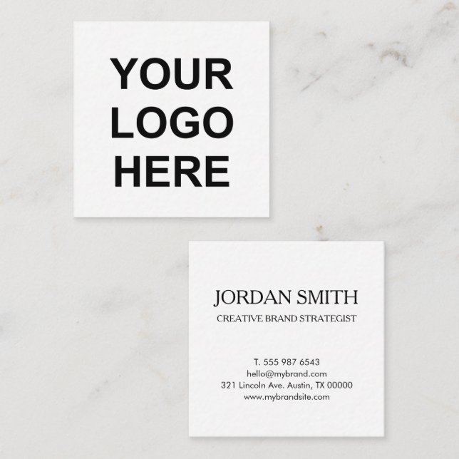Professional Logo Minimal Modern White  Square Business Card (Front/Back)