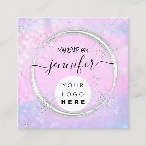 Professional Logo Nails Beauty Hair Confetti  Pink Square Business Card