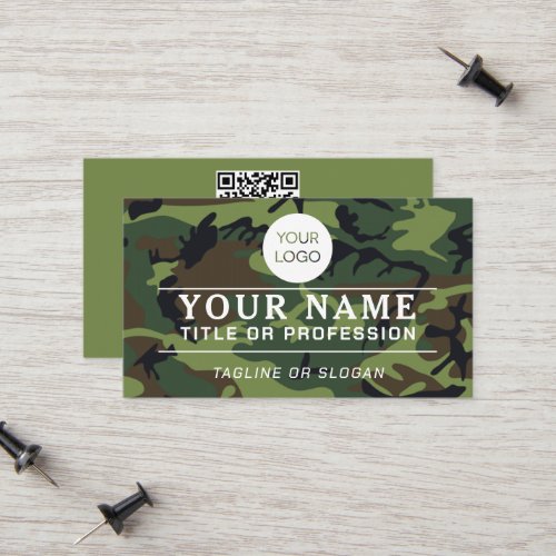 Professional Logo Name QR Code Military Green Camo Calling Card