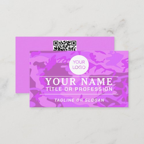 Professional Logo Name QR Code Pastel Purple Camo Calling Card
