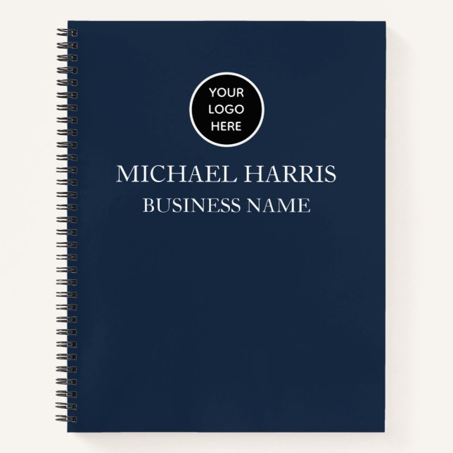 Professional Logo Navy Blue Monogram Business Notebook (Front)