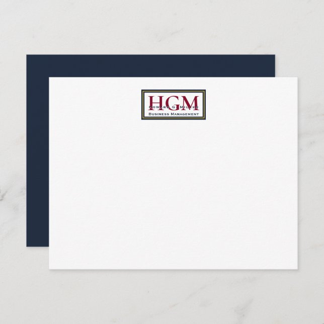 Professional Logo Navy Burgundy Gold Monogram Note Card (Front/Back)