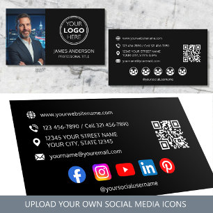 Professional Logo Photo Social Media QR Code Black Business Card