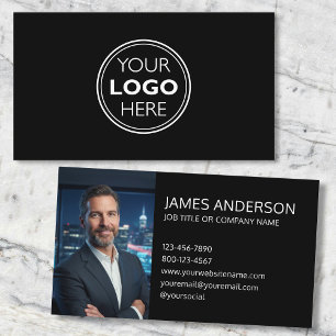 Professional Logo Profile Photo Minimalist Black Business Card