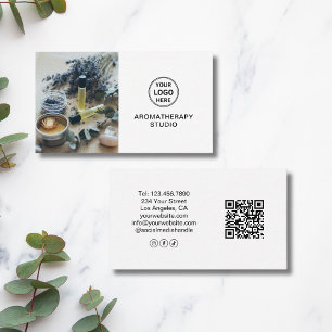 Professional Logo QR Aromatherapy Spa White Business Card