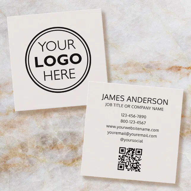 Professional Logo QR Code Minimalist Off-White Square Business Card ...