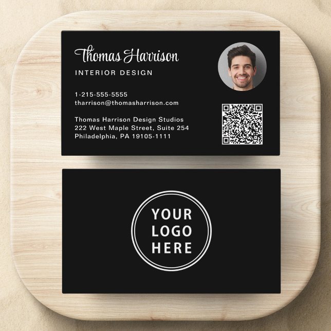 Professional Logo QR Code Photo Black Business Card (Capture attention, make connections, and leave a lasting impression with our modern QR business card)