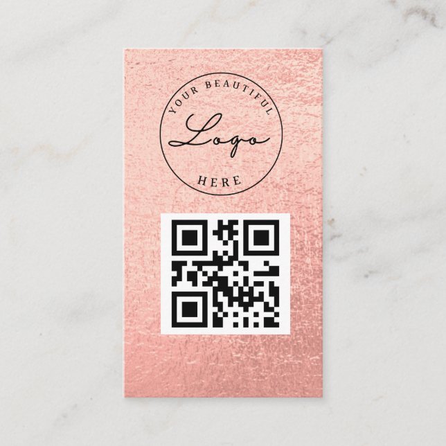 Professional Logo Rose Gold QR Code   Business Card (Front)
