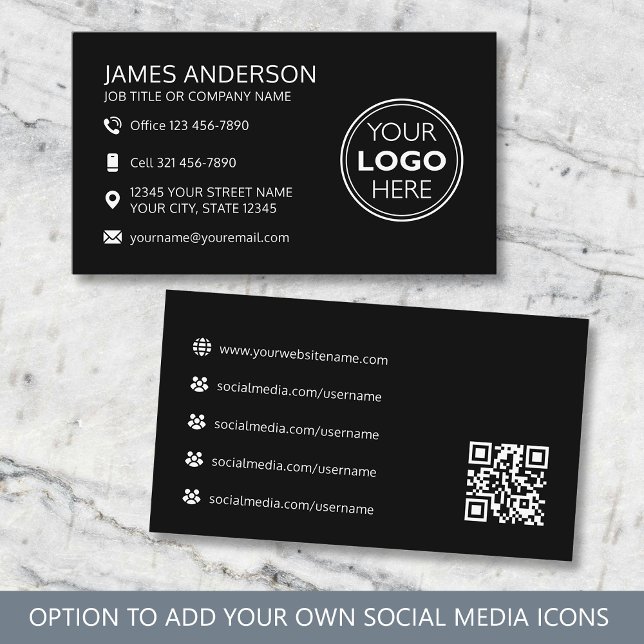 Professional Logo Social Media QR Code Black Business Card (Creator Uploaded)