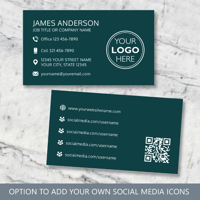 Professional Logo Social Media QR Code Green Business Card (Creator Uploaded)