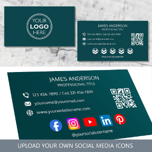 Professional Logo Social Media QR Code Teal Business Card