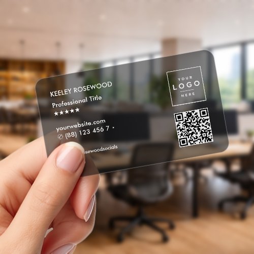 Professional Logo Transparent Black QR Clear Business Cards