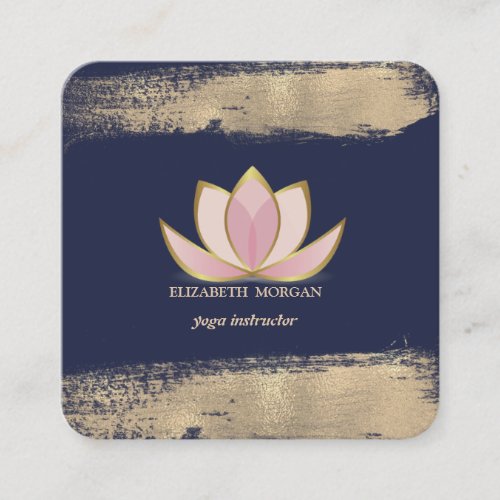 Professional Lotus Flower Faux Gold Brush Stroke  Square Business Card