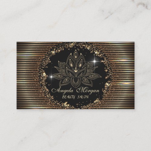 Professional Lotus Flower Gold Stripes Black Business Card